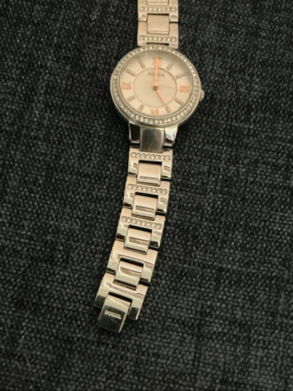 Fossil Silver-Tone Bracelet Watch with Cream Dial and Crystal Accents